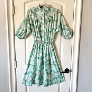 Vtg Melissa Lane 80s Green Floral Sheer Midi Dress Smocked Waist Cottagecore 12